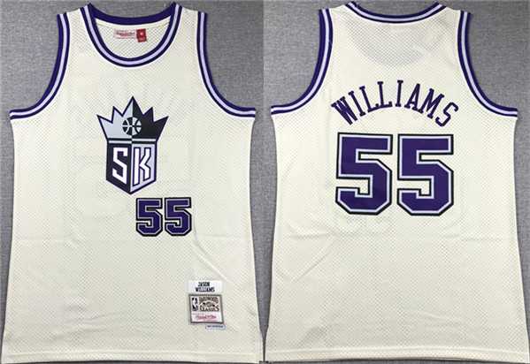 Men%27s Sacramento Kings #55 Jason Williams White Throwback Stitched Jersey
